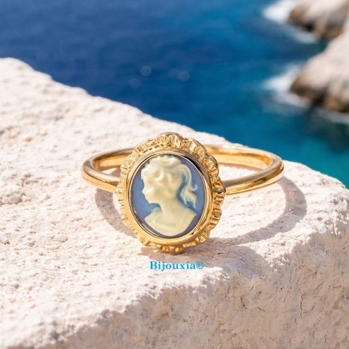 Anello cammeo blu placcato - cammeo,